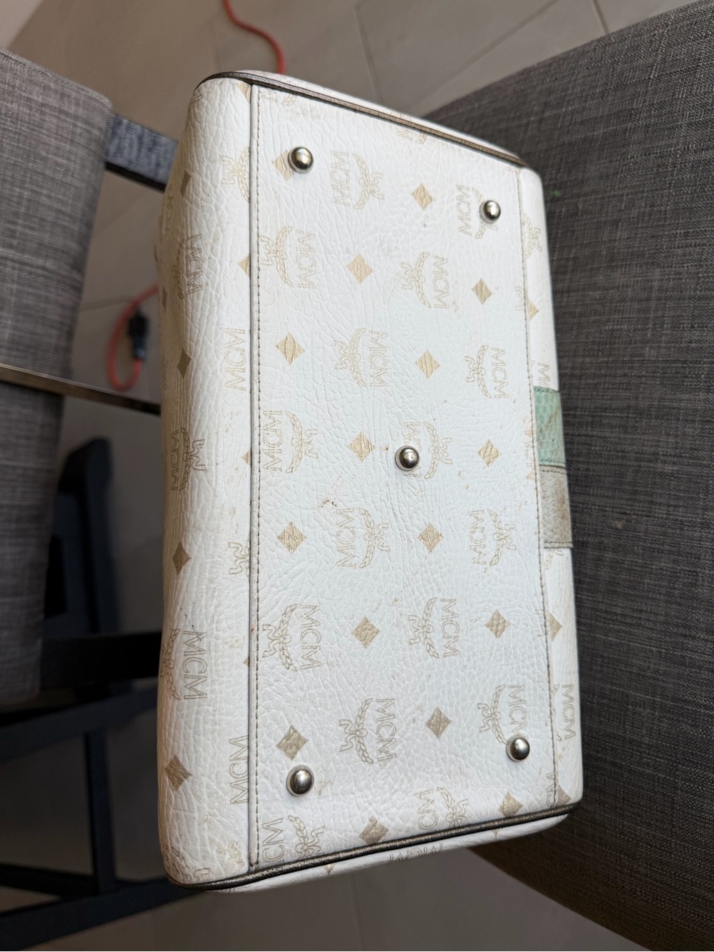 MCM White Leather Satchel with Multicolor Patch Accents - Picture 7 of 13